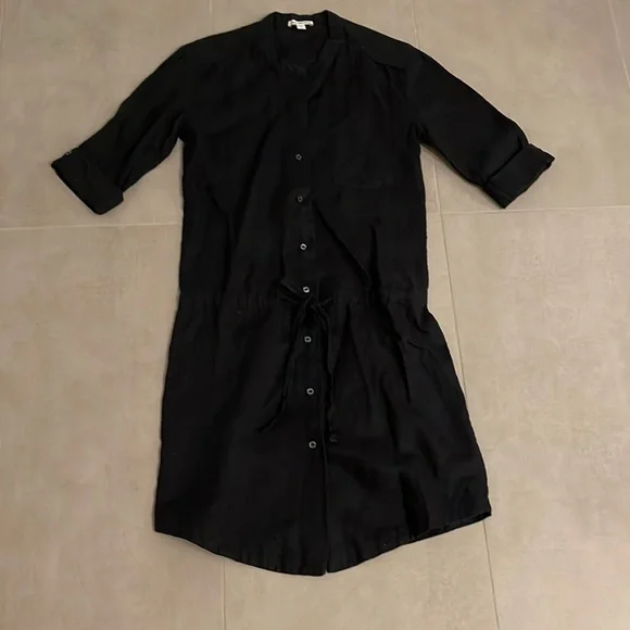 James Perse | Dresses | James Perse 0 Linen Shirt Dress With A Drawstring  Sz2 Dark Blue | Poshmark